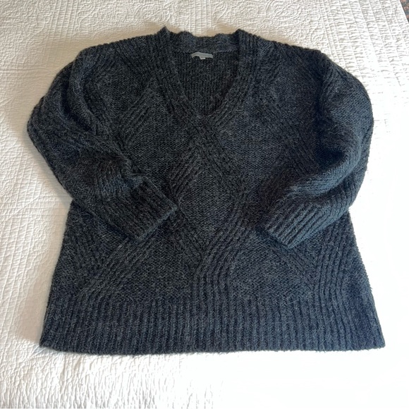 CABLE STITCH Oversized Argyle Tunic Sweater Wool Blend Charcoal EUC Sz XL - Picture 2 of 8